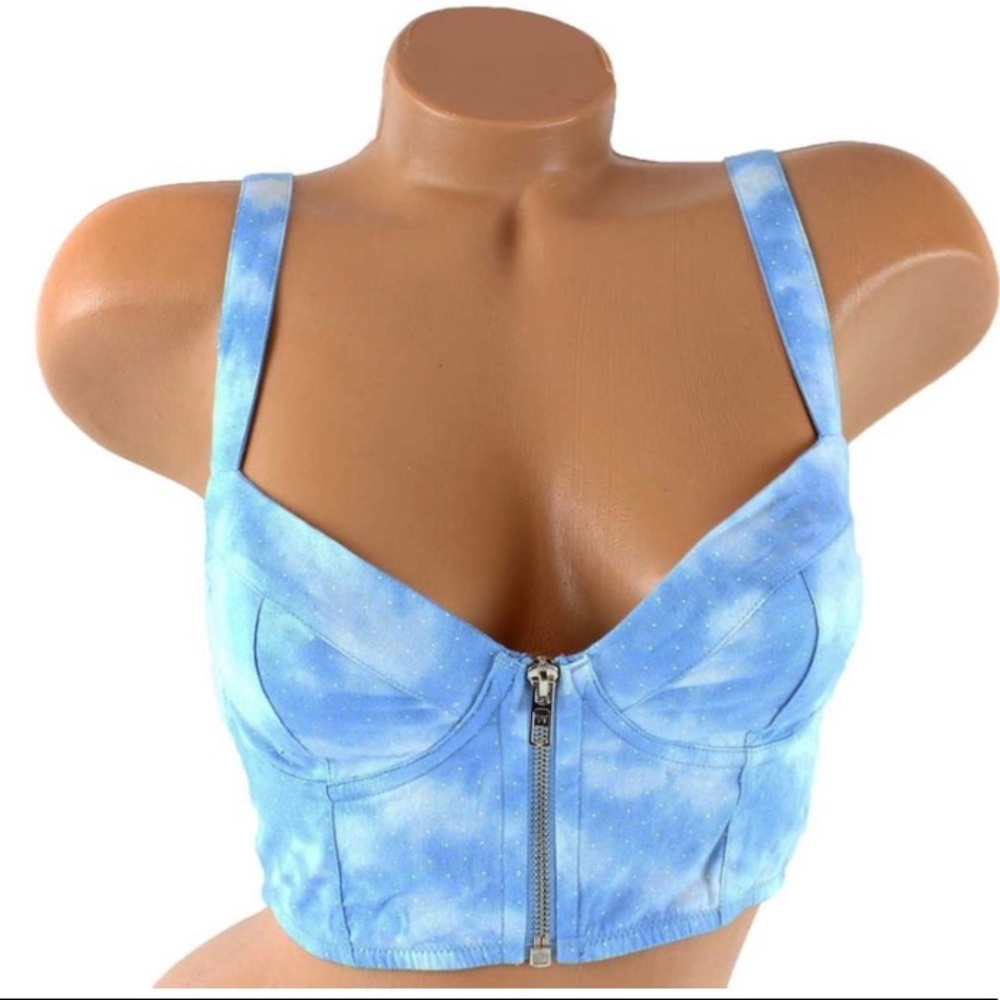 Victoria's Secret Pink Cotton Bustier Sky Light Blue Top Bra Front Zip